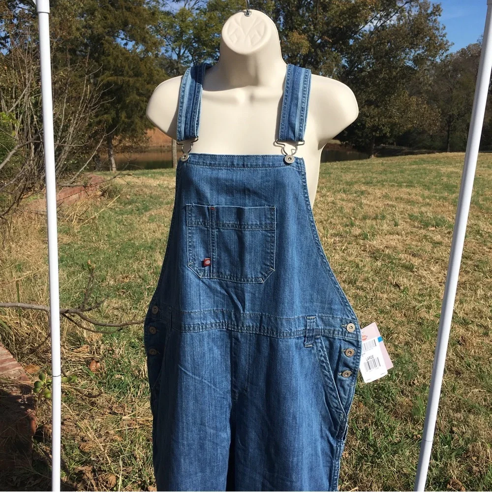 NWT Dickies Bib Denim Overalls Womens Relaxed Fit Straight Leg  Sz L  FB206MSB - Picture 15 of 16